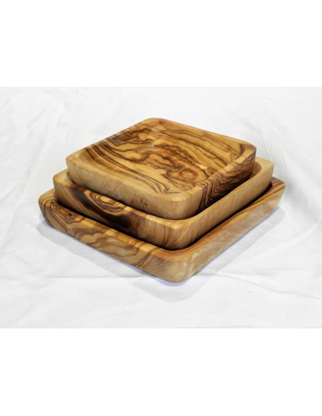 lot de 3 assiettes en bois d'olivier