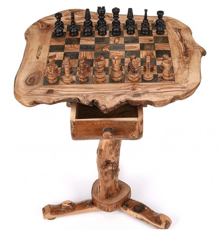 Table jeu d'échecs en bois olivier